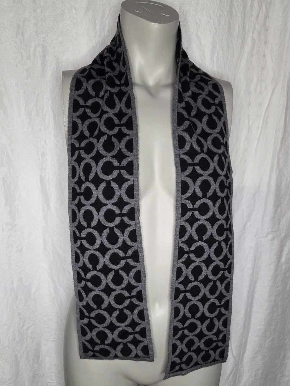 Coach Black & Gray Signature Circle Logo Scarf